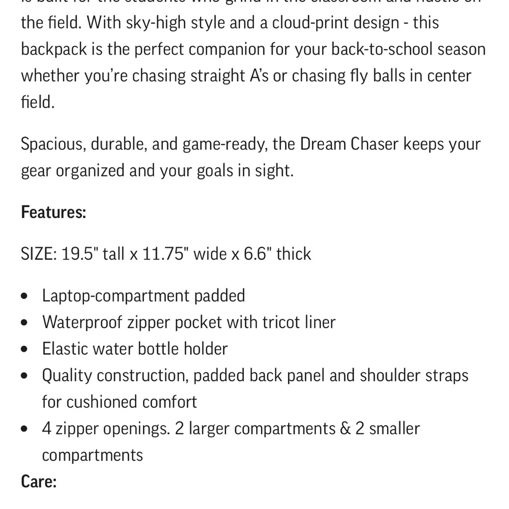 Baseball 101 Dream Chaser Backpack - Blue NWT!! - Picture 7 of 7